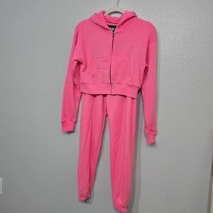 KatieJNYC Big Girls Dylan Zip Up Cropped Hoodie And Joggers. Size L. Nwt.